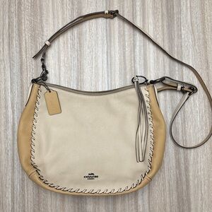 Coach Sutton Hobo Purse in Colorblock Whipstitch Cream & Tan Color Crossbody